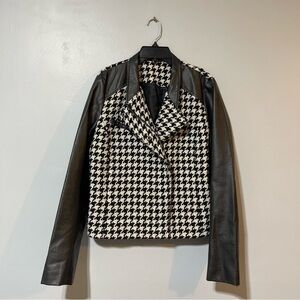 A New Approach a.n.a Womens Cropped Jacket Faux Leather Wool Black White Sz L
